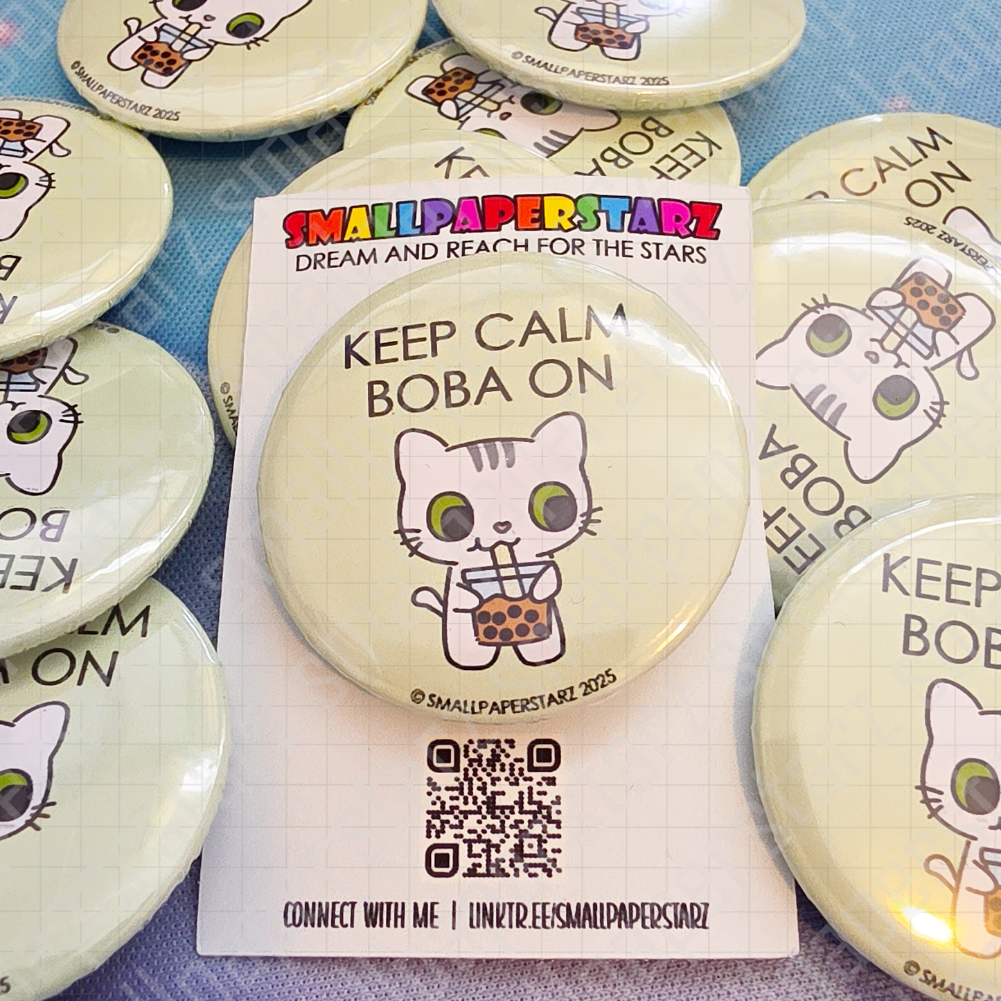 L032 - Keep Calm Boba On Pinback Button / Badge