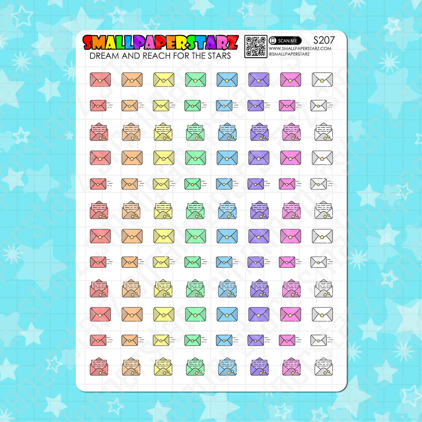 S207 - Lettermail / Snail Mail Rainbow Icons Sticker Sheet