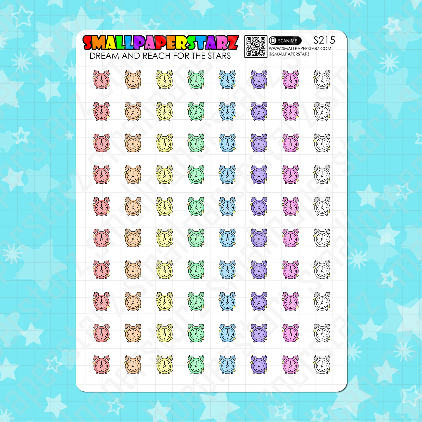 S215 - Alarm Clock Rainbow Icons Sticker Sheet