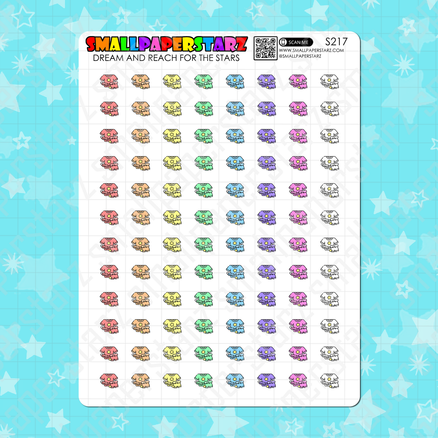 S217 - Comfy Clothes / Pajamas / PJs Rainbow Icons Sticker Sheet