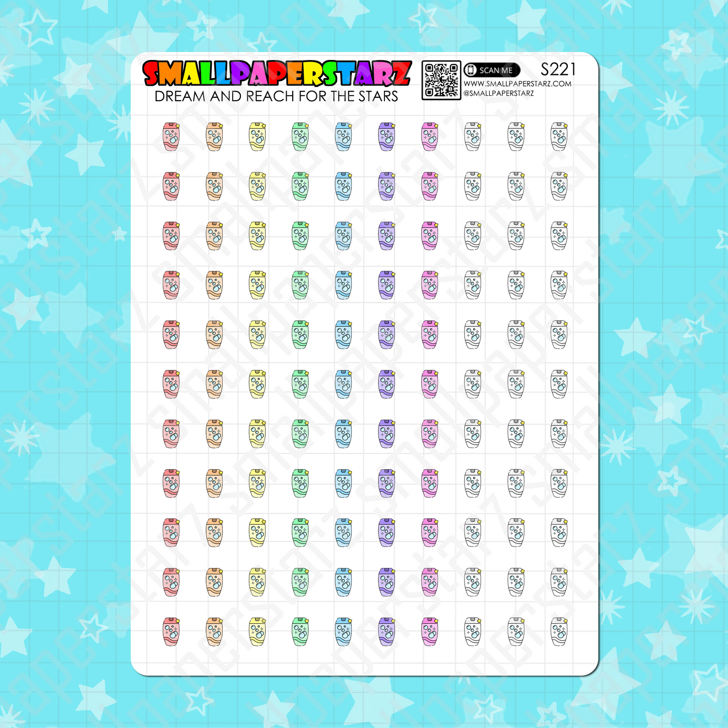 S221 - Shampoo / Conditioner Rainbow Icons Sticker Sheet