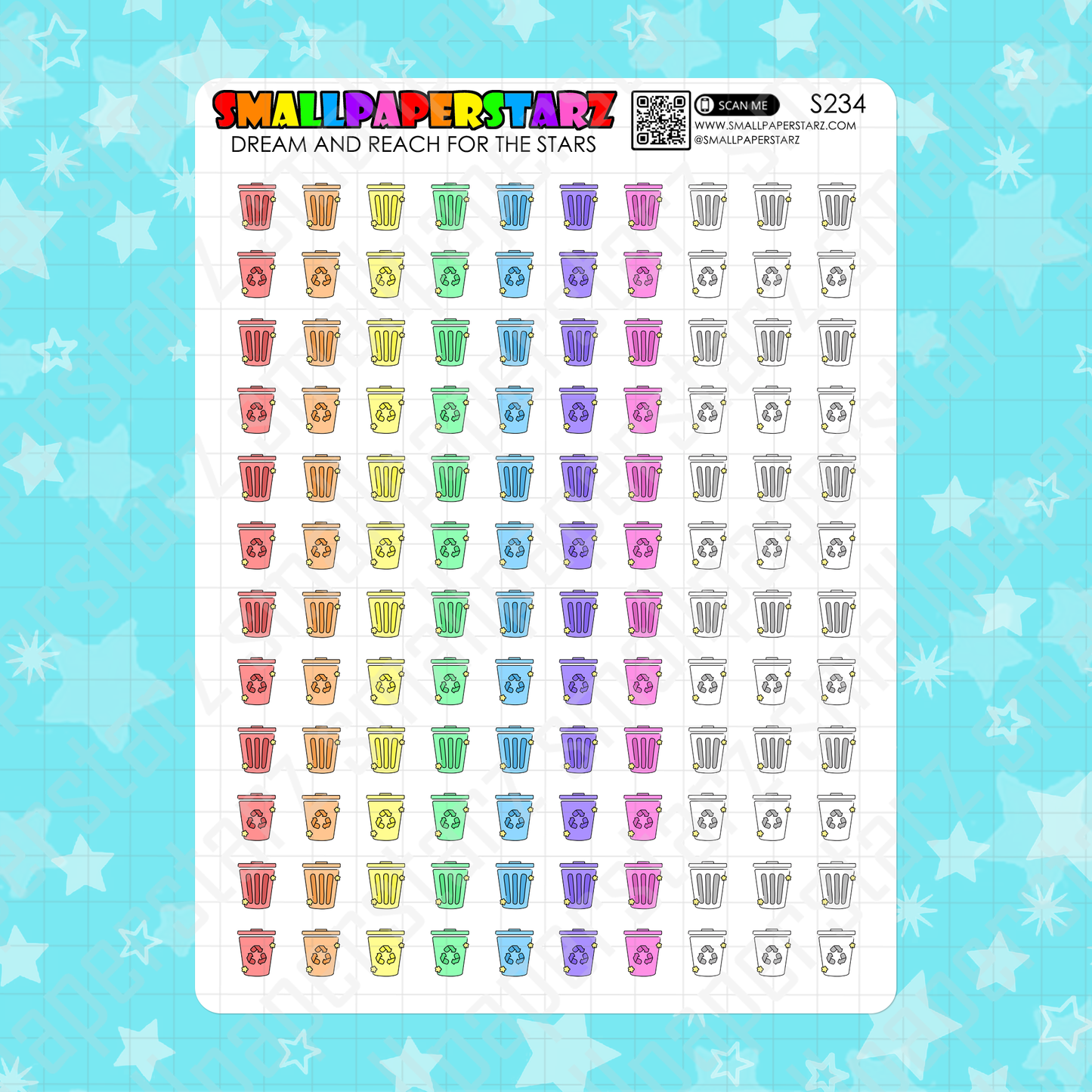 S234 - Garbage Day / Trash Day Rainbow Icons Sticker Sheet