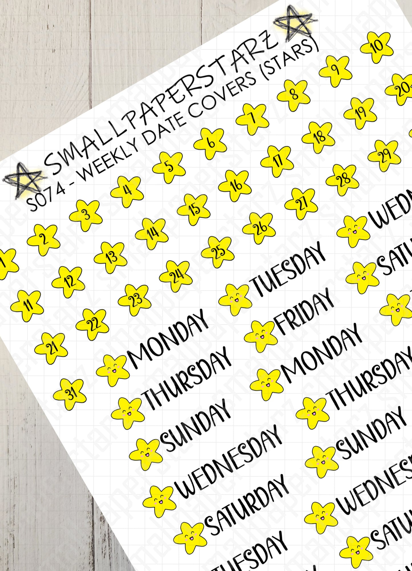 S074 - Stars Weekly Date Covers Sticker Sheet