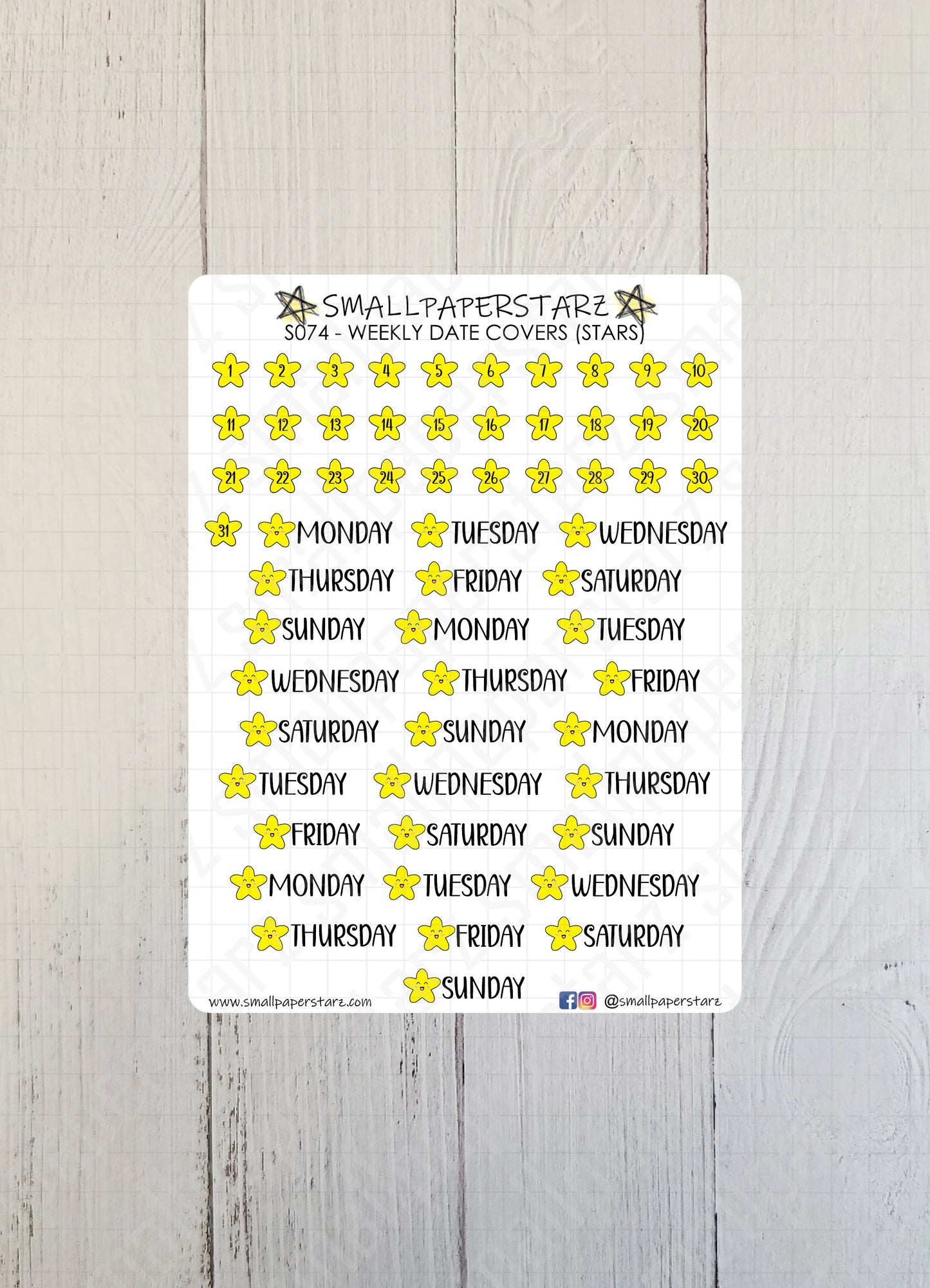 S074 - Stars Weekly Date Covers Sticker Sheet
