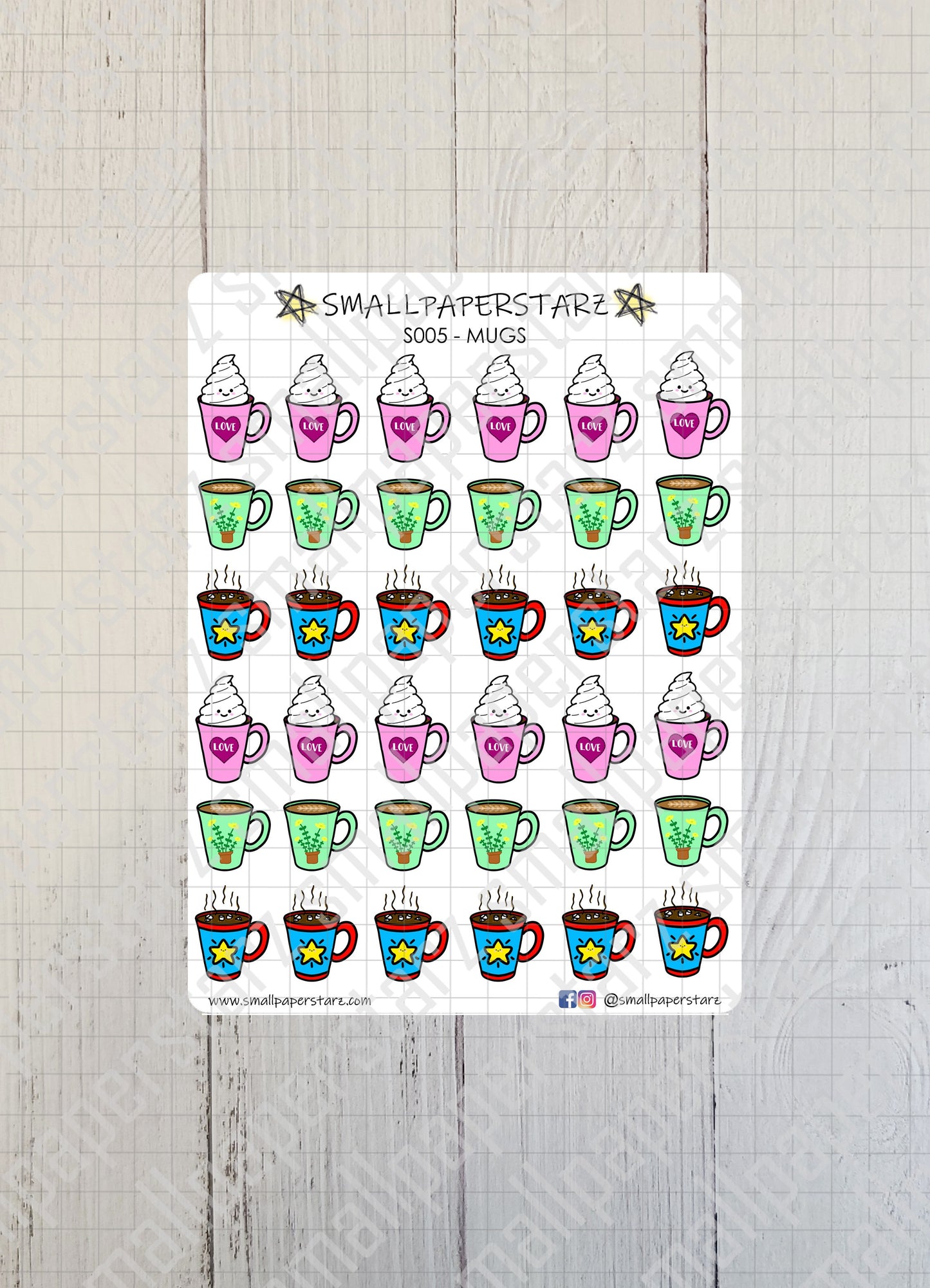 S005 - Coffee Tea Hot Chocolate Drink Mugs Sticker Sheet