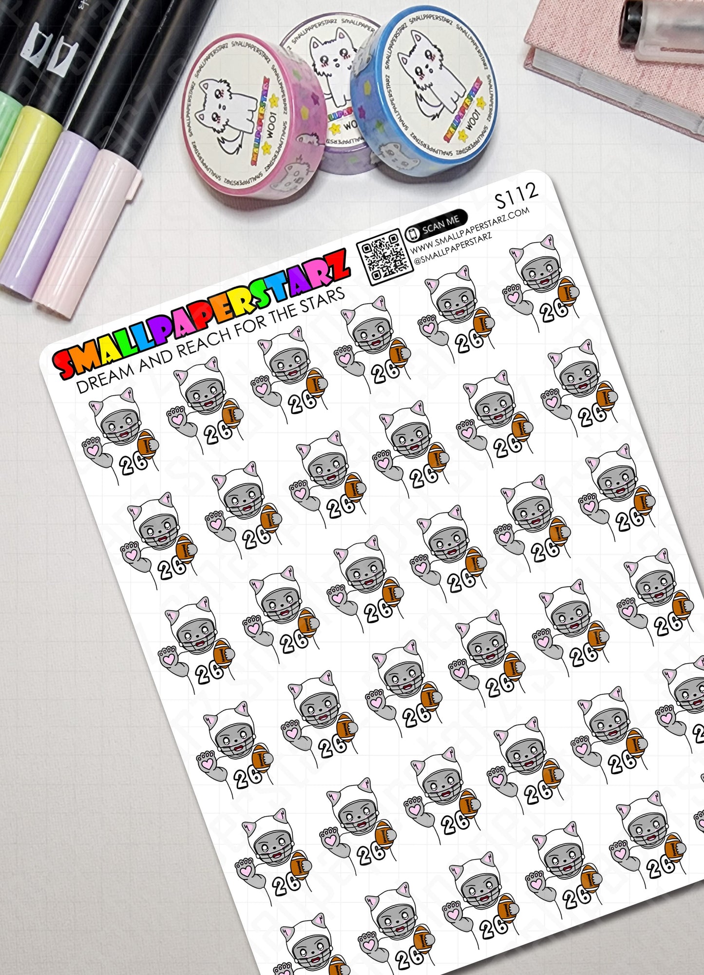 S112 - Gary the Cat Football Colour Me Sticker Sheet