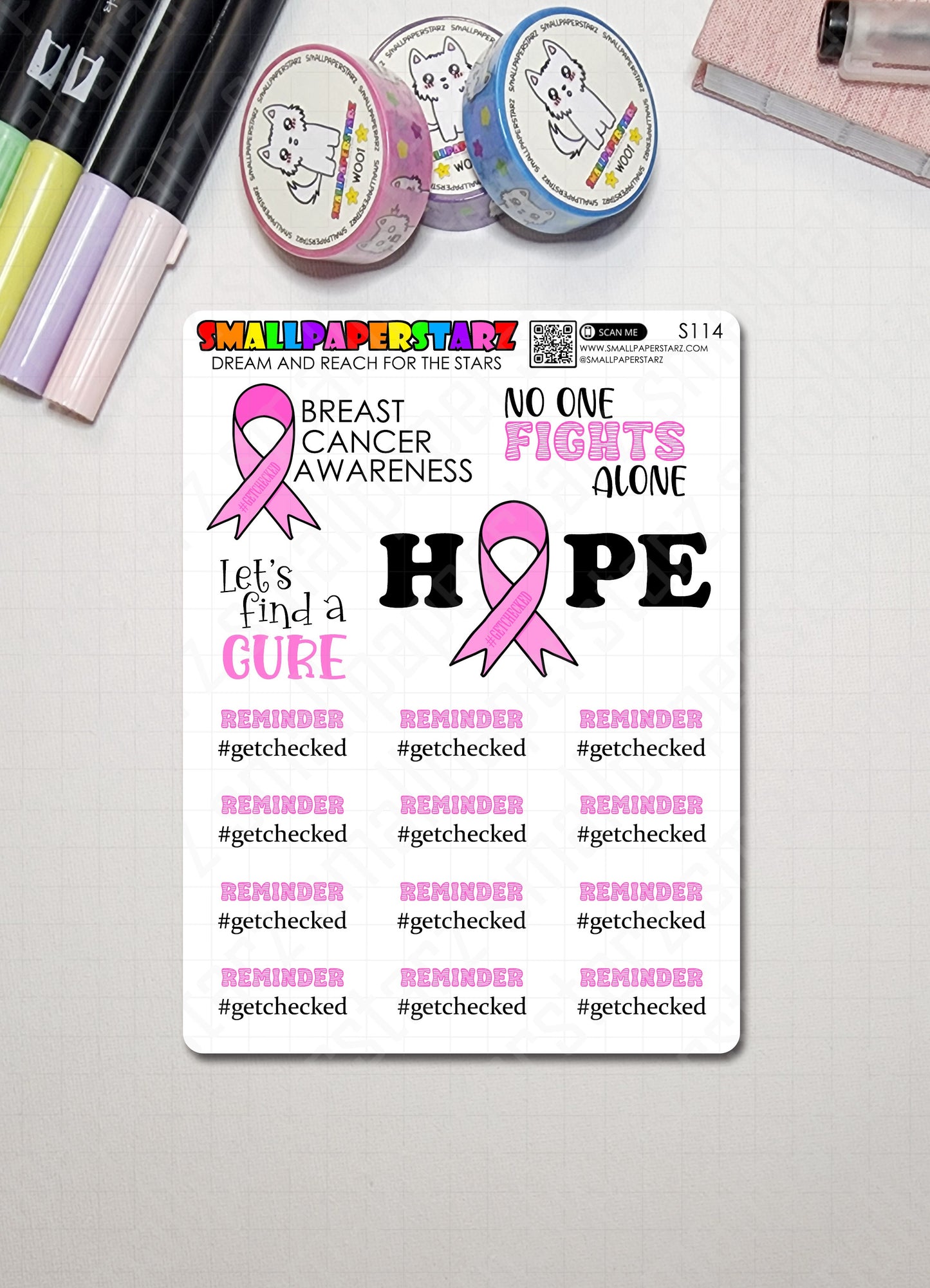 S114 - Hope for the Cure / Breast Cancer Awareness Sticker Sheet