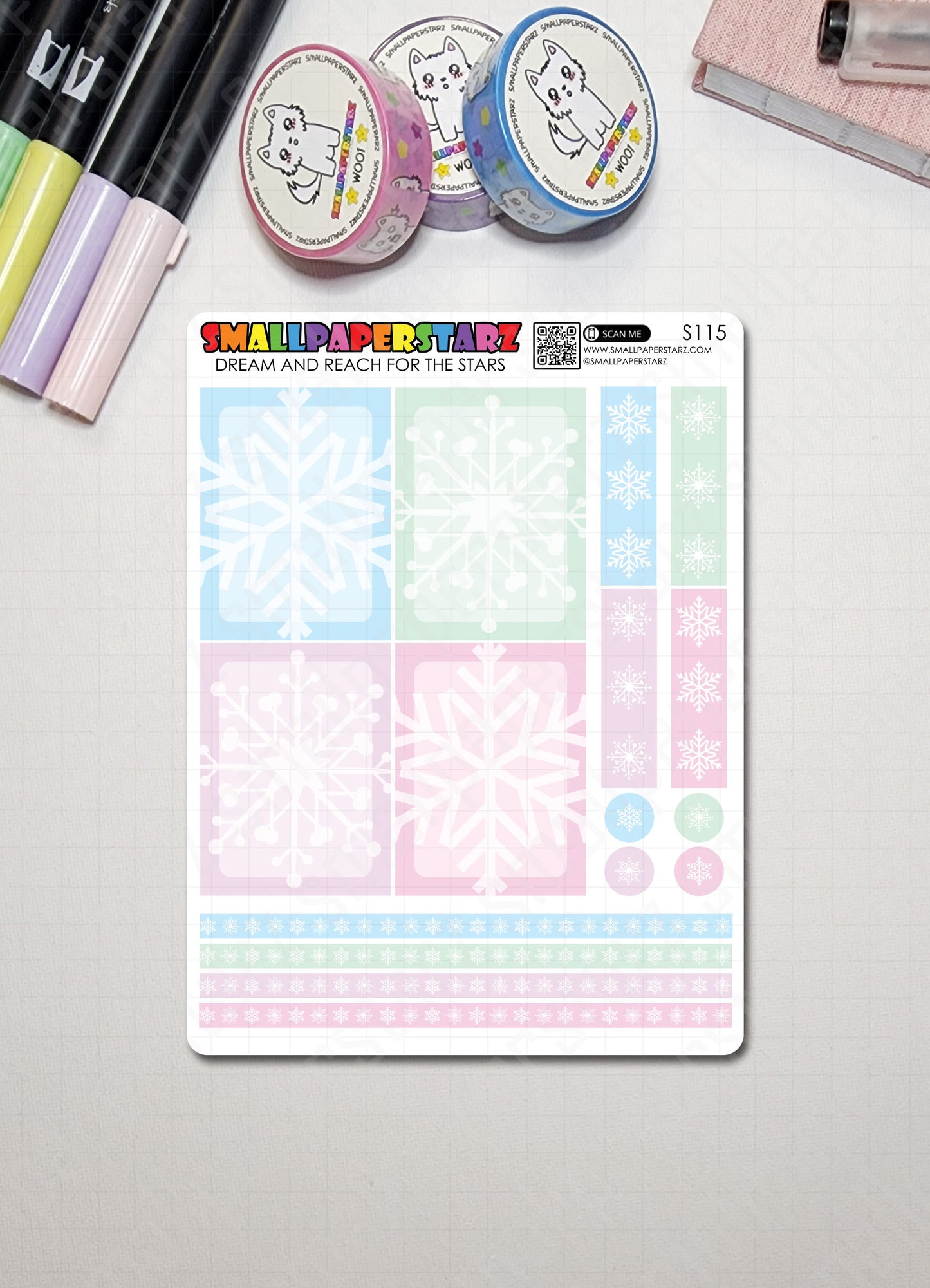 S115 - Pastel Snowflake Winter Christmas Functional Mini Kit Sticker Sheet