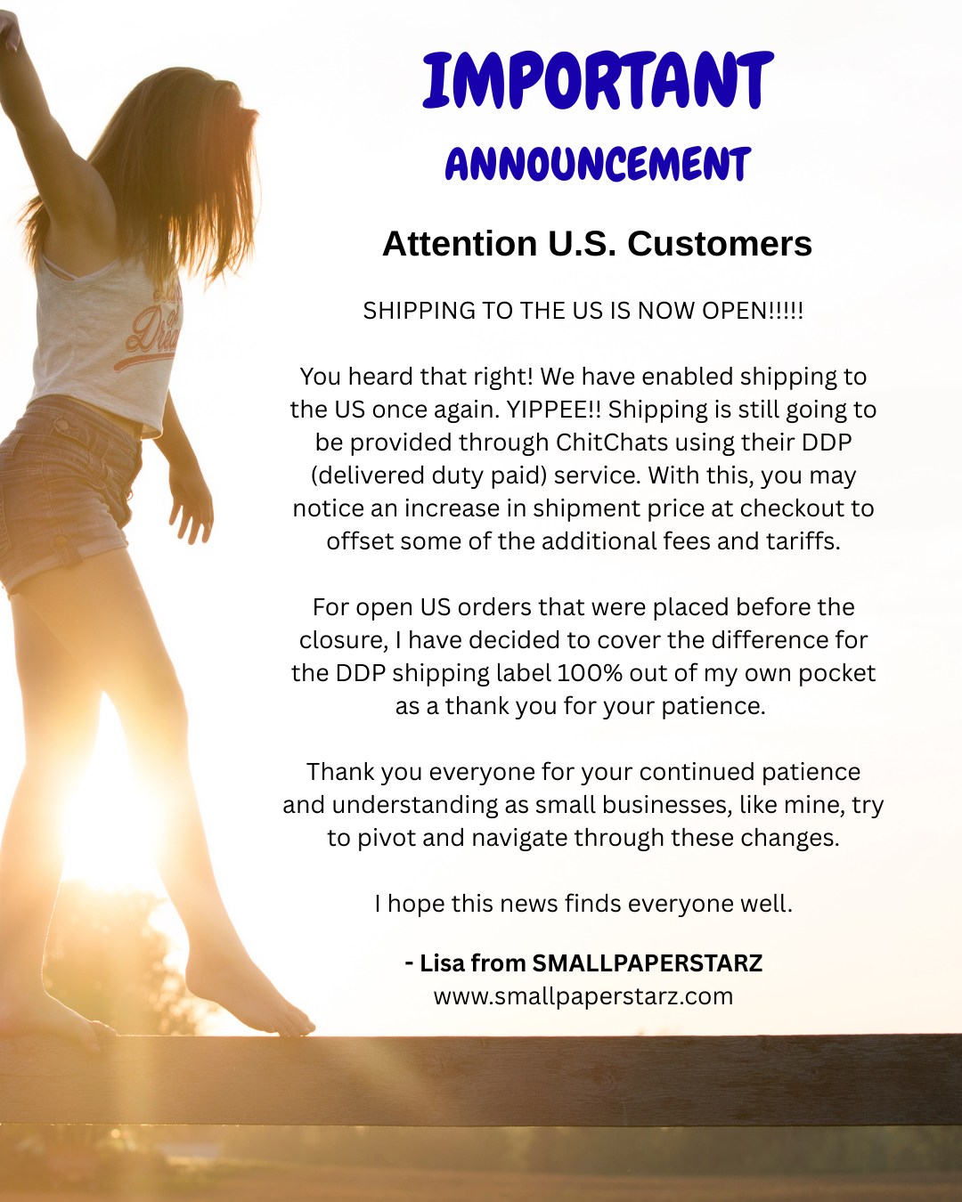 Important Notice: WE'RE SHIPPING TO THE US