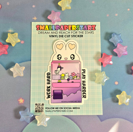 F058 - Work Hard Play Harder Lola Bunny Claw Machine Waterproof Vinyl Die Cut Sticker