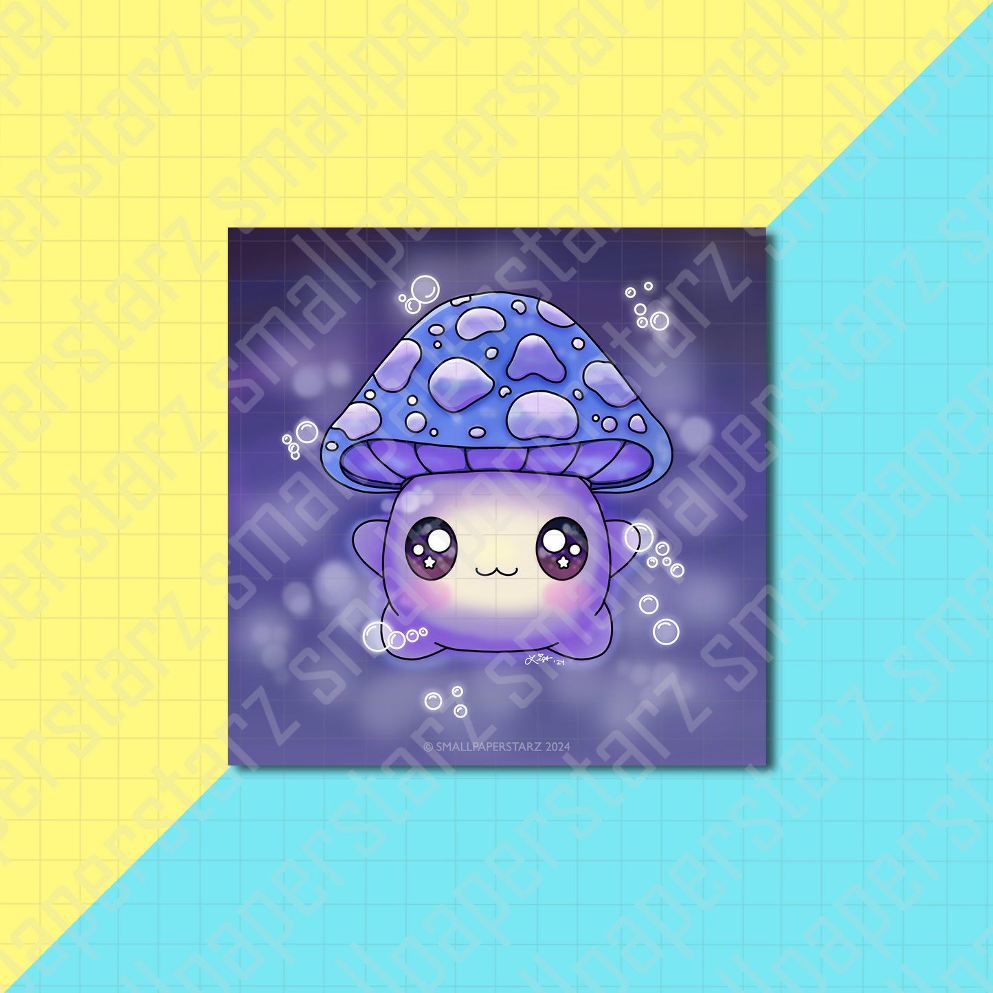 A031 - Floating Blue Mushie Mushroom 5x5 in. Art Print