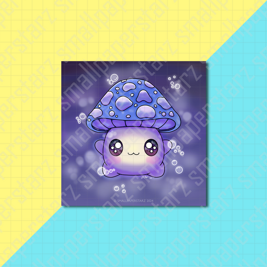 A031 - Floating Blue Mushie Mushroom 5x5 in. Art Print