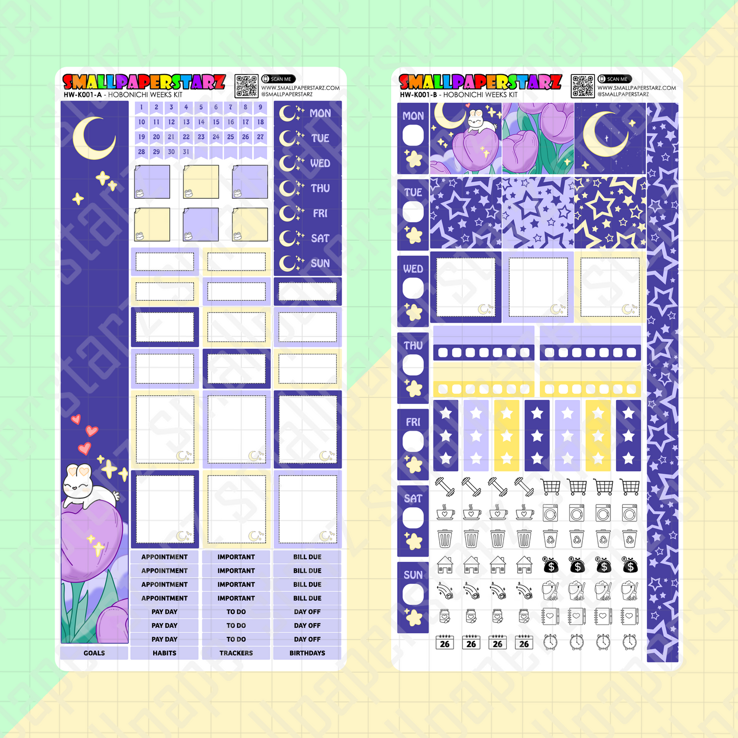 HW-K001 - Tulip Dreams Lola Bunny Hobonichi Weeks Planner Sticker Kit