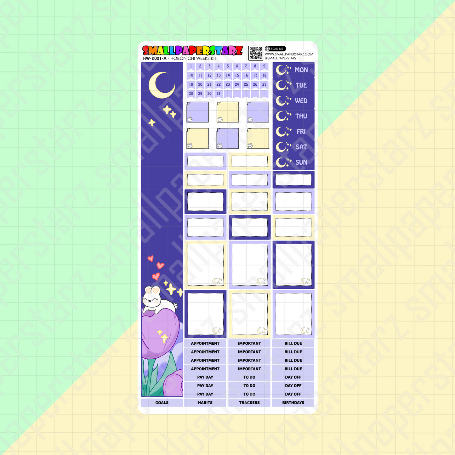 HW-K001 - Tulip Dreams Lola Bunny Hobonichi Weeks Planner Sticker Kit