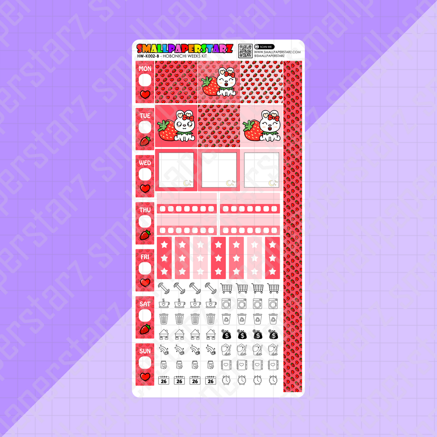 HW-K002 - Strawberry Love Lola Bunny Hobonichi Weeks Planner Sticker Kit