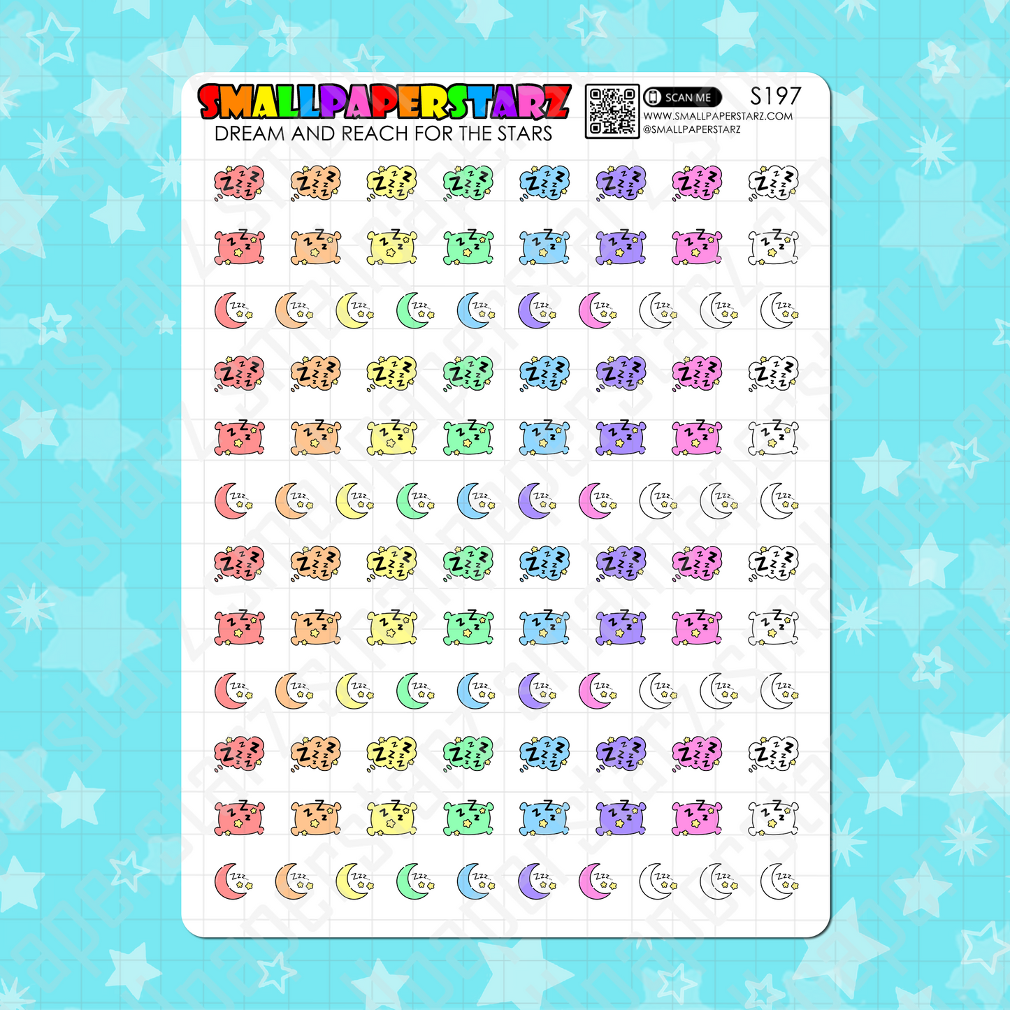 S197 - Sleeping / Resting Rainbow Icons Sticker Sheet