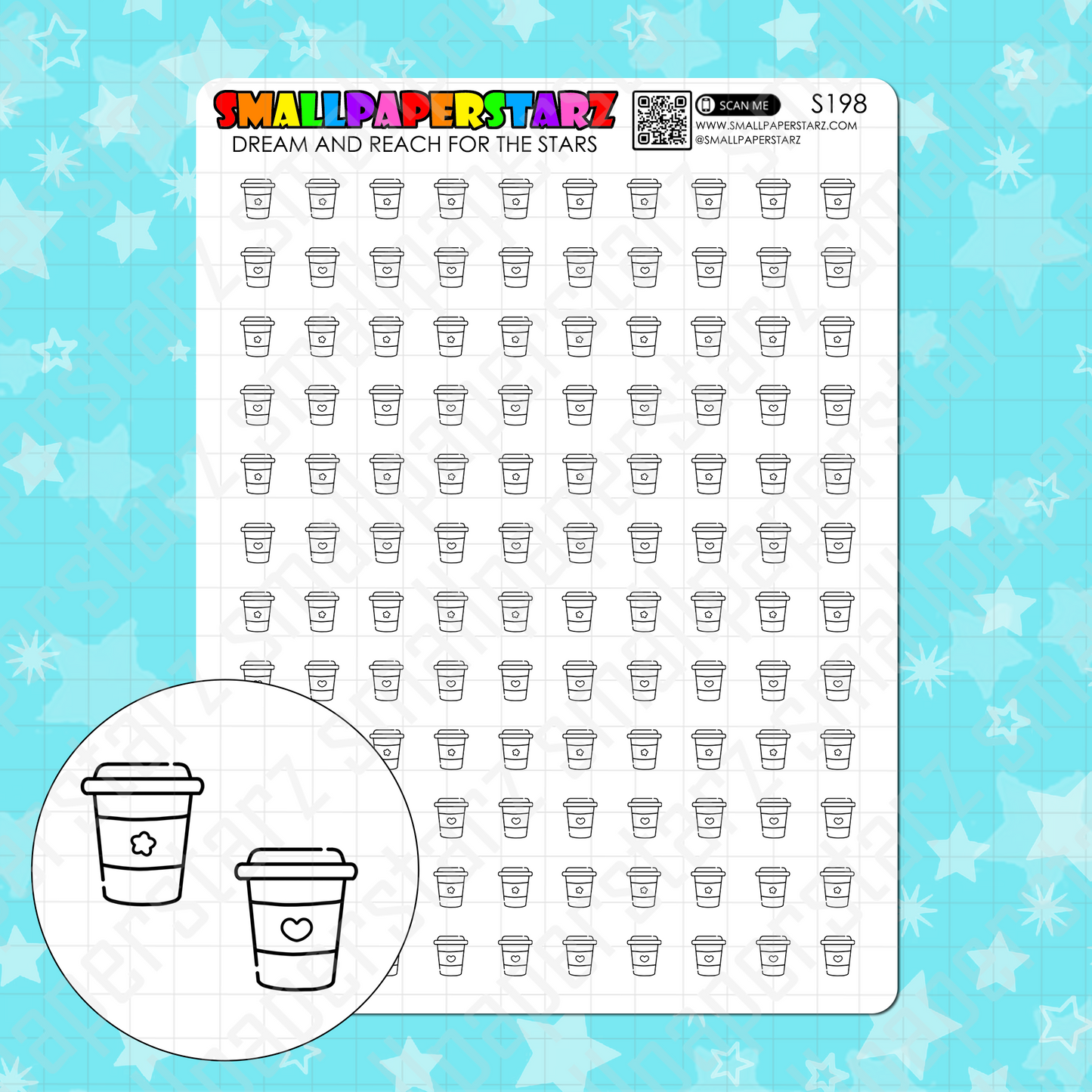 S198 - Coffee / Drink / Tea Take Away Cup Icons Sticker Sheet