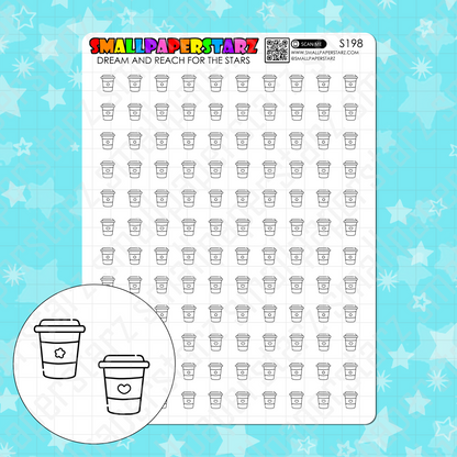 S198 - Coffee / Drink / Tea Take Away Cup Icons Sticker Sheet