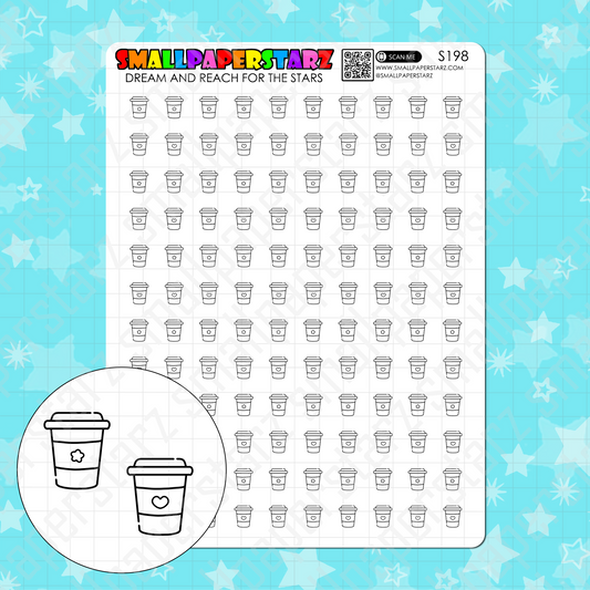 S198 - Coffee / Drink / Tea Take Away Cup Icons Sticker Sheet