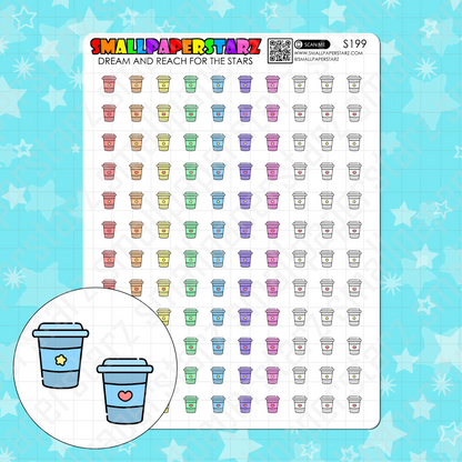 S199 - Coffee / Drink / Tea Take Away Cup Rainbow Icons Sticker Sheet