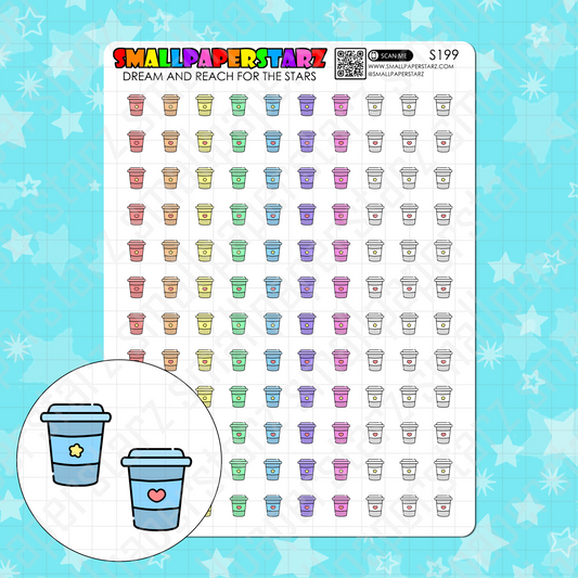 S199 - Coffee / Drink / Tea Take Away Cup Rainbow Icons Sticker Sheet