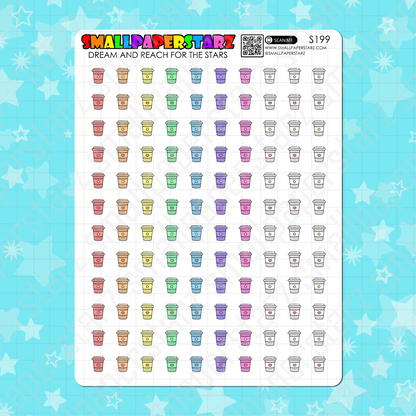 S199 - Coffee / Drink / Tea Take Away Cup Rainbow Icons Sticker Sheet