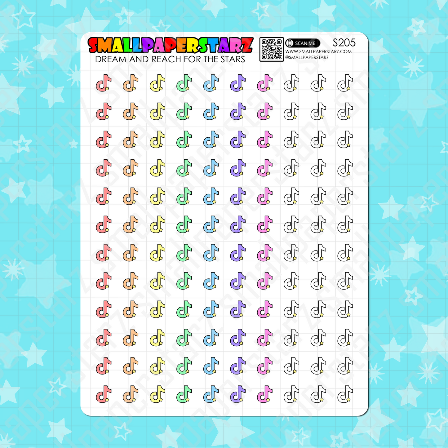 S205 - Tik Tok Social Media Rainbow Icons Sticker Sheet