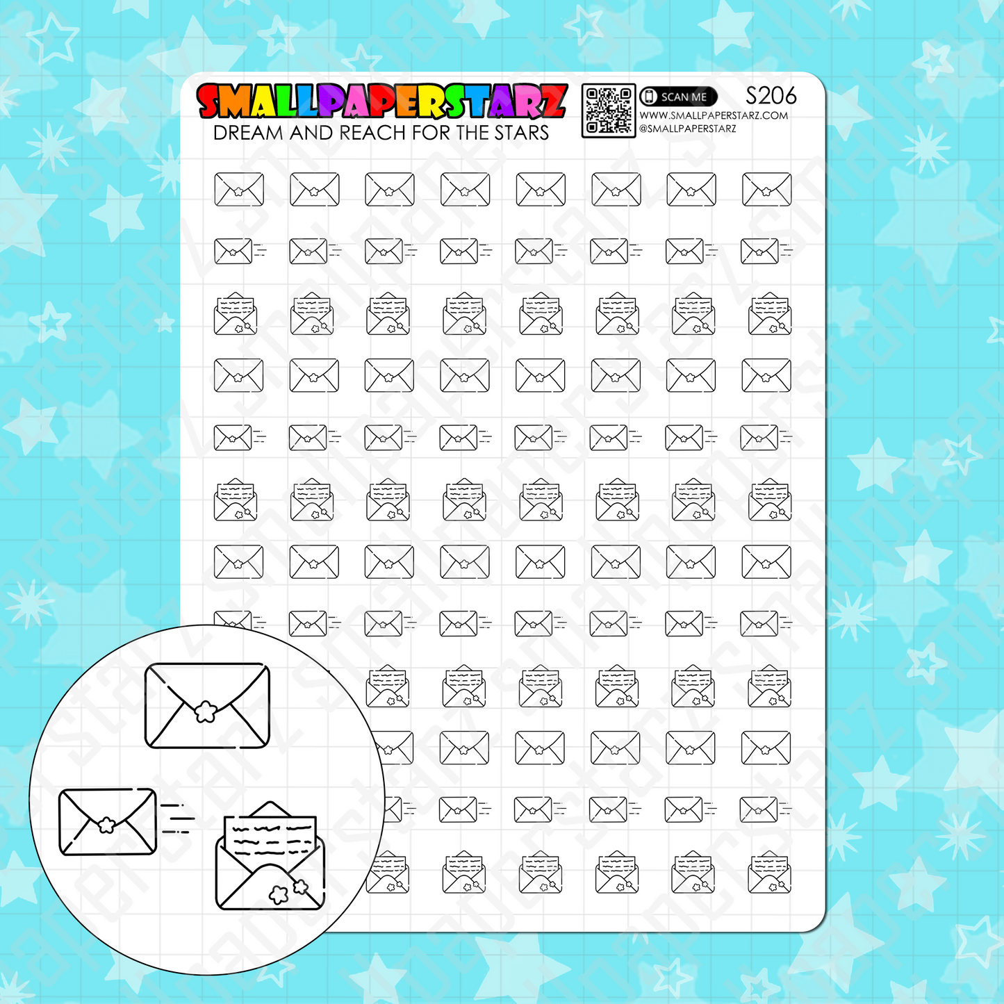 S206 - Lettermail / Snail Mail Icons Sticker Sheet