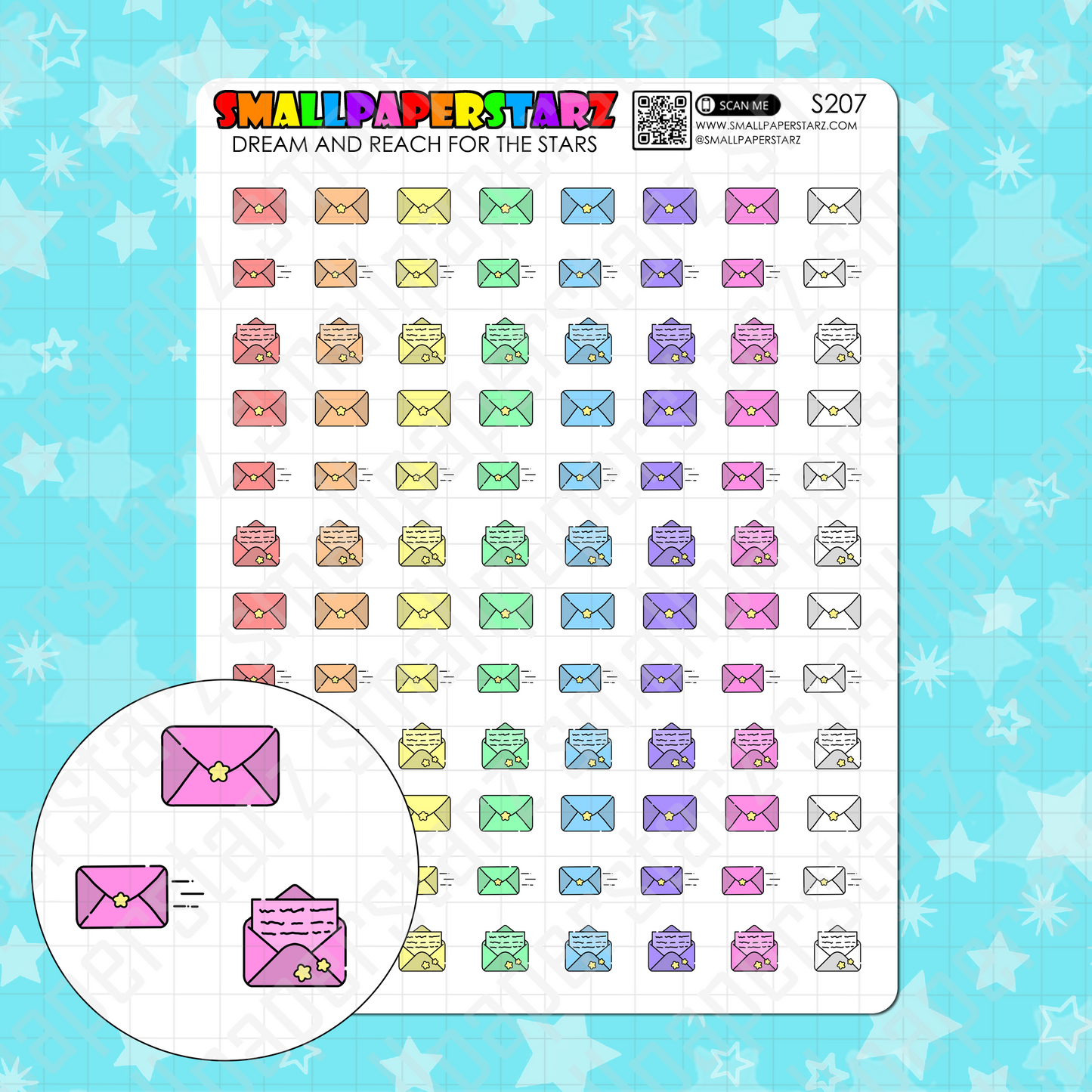 S207 - Lettermail / Snail Mail Rainbow Icons Sticker Sheet