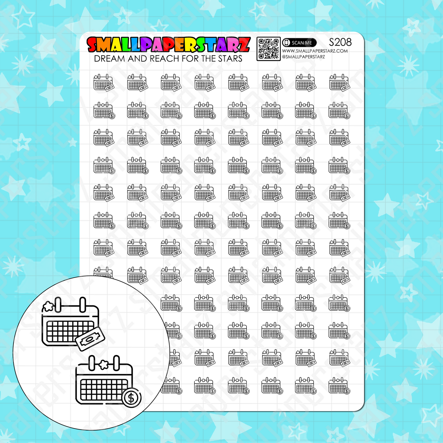 S208 - Pay Day / Pay Bills Icons Sticker Sheet