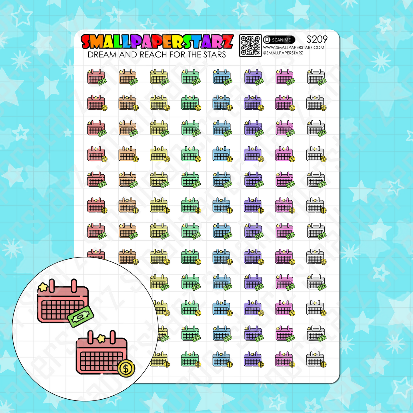 S209 - Pay Day / Pay Bills Rainbow Icons Sticker Sheet