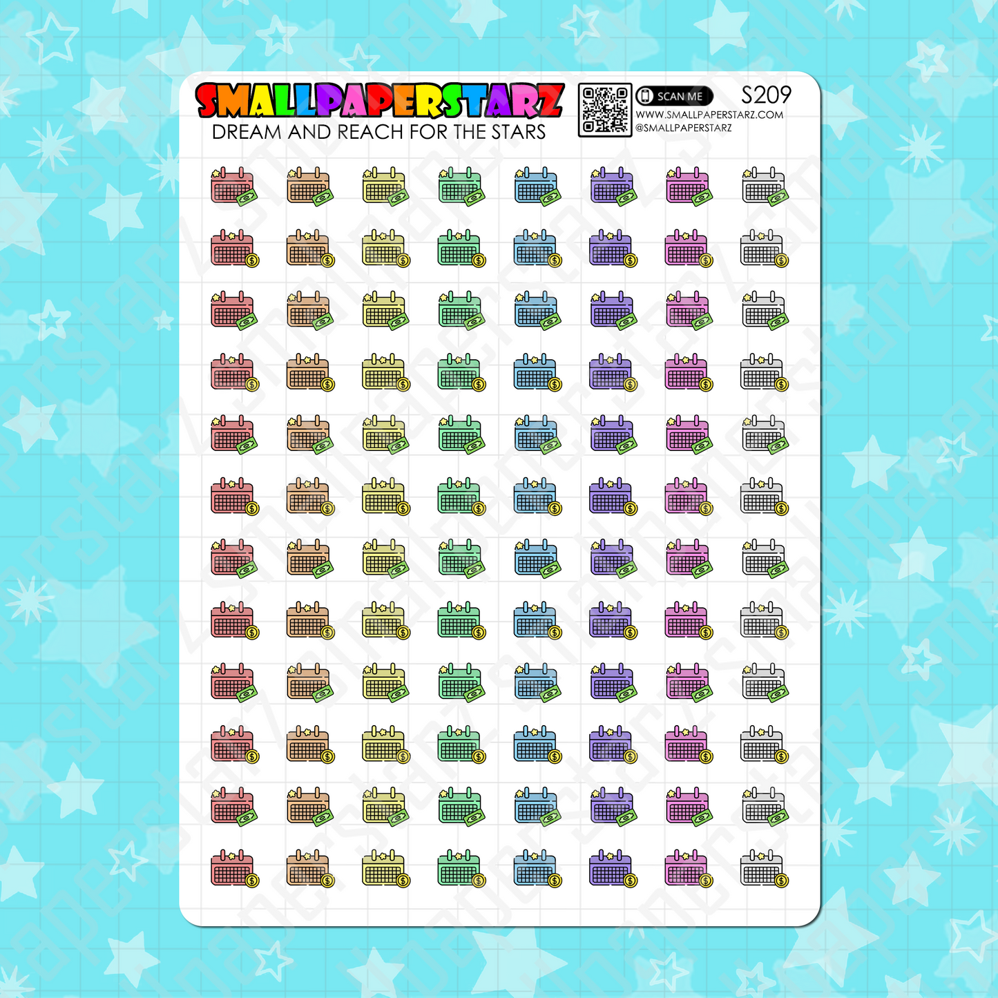 S209 - Pay Day / Pay Bills Rainbow Icons Sticker Sheet