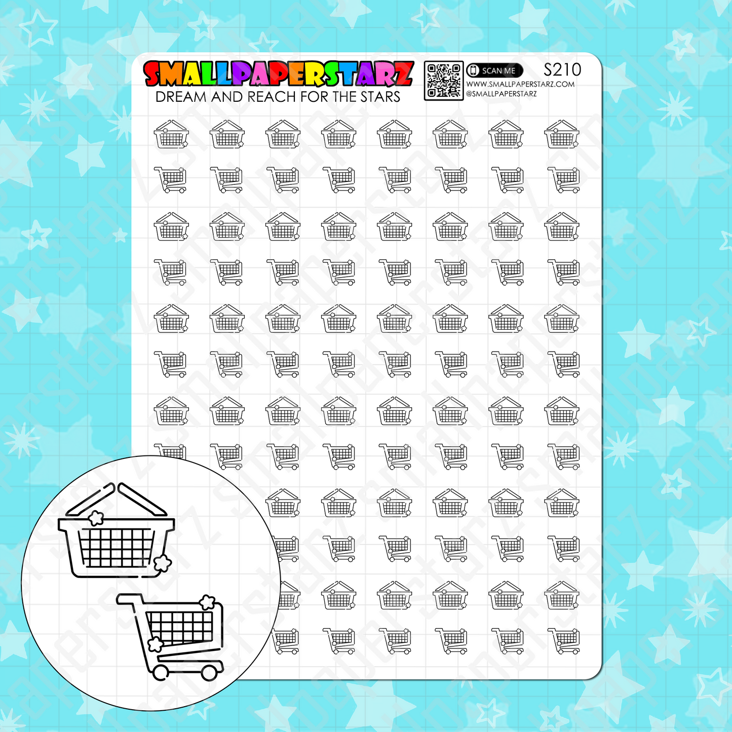 S210 - Shopping Basket / Cart Icons Sticker Sheet