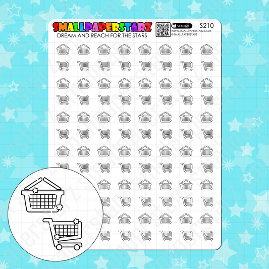 S210 - Shopping Basket / Cart Icons Sticker Sheet