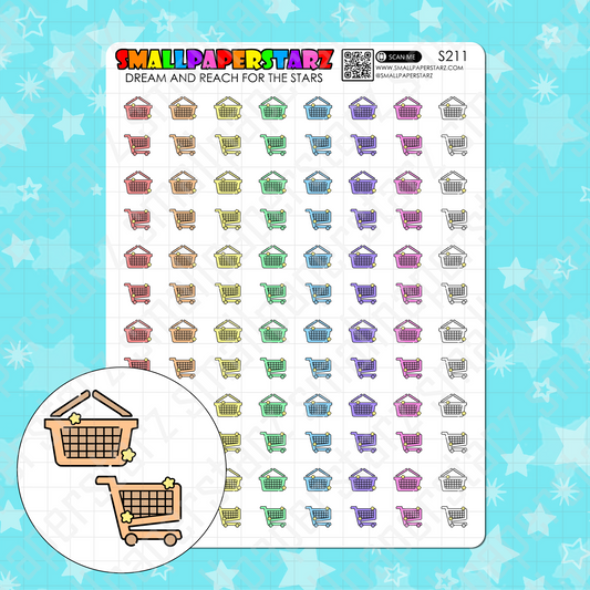 S211 - Shopping Basket / Cart Rainbow Icons Sticker Sheet