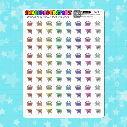 S211 - Shopping Basket / Cart Rainbow Icons Sticker Sheet