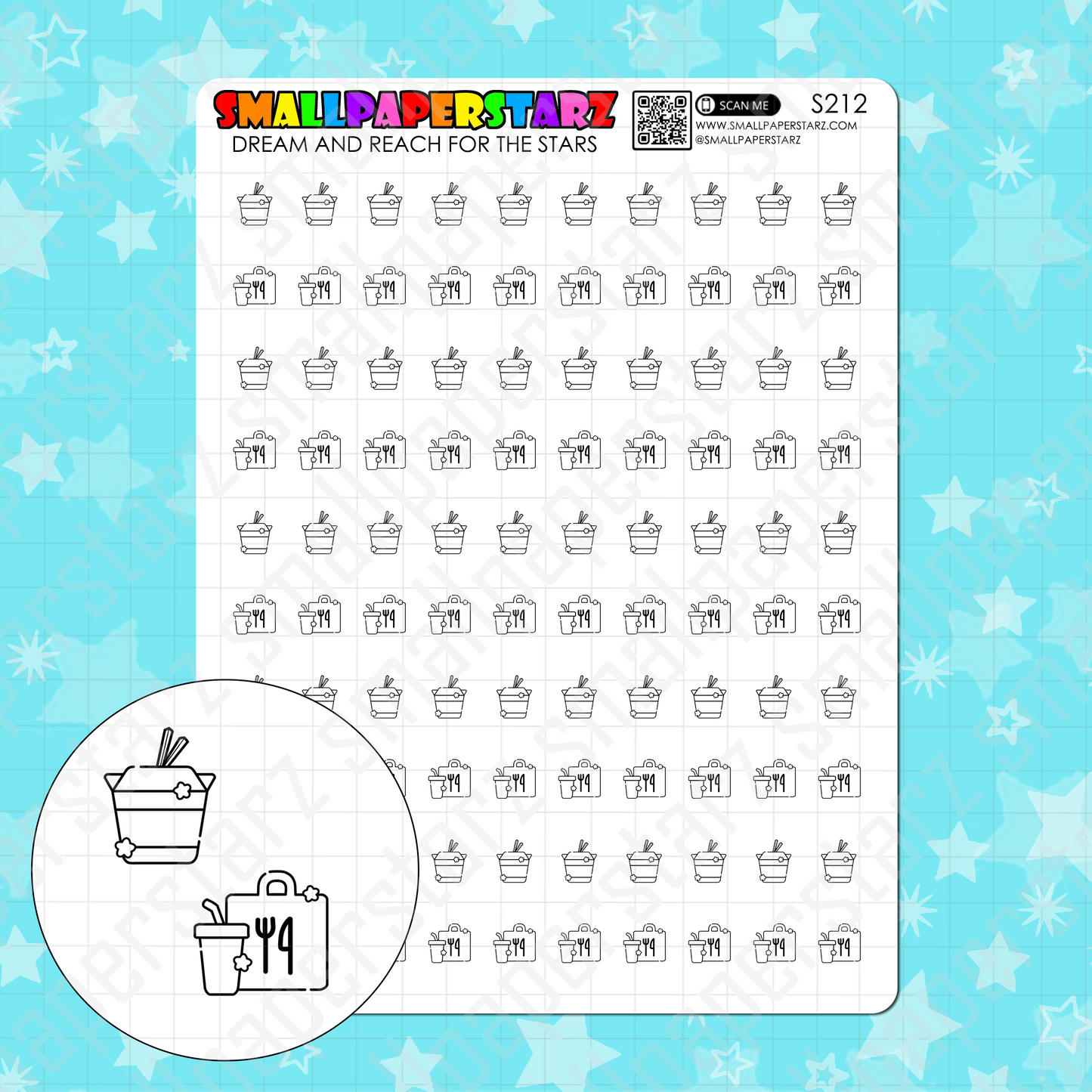 S212 - Take Out Food Containers Icons Sticker Sheet