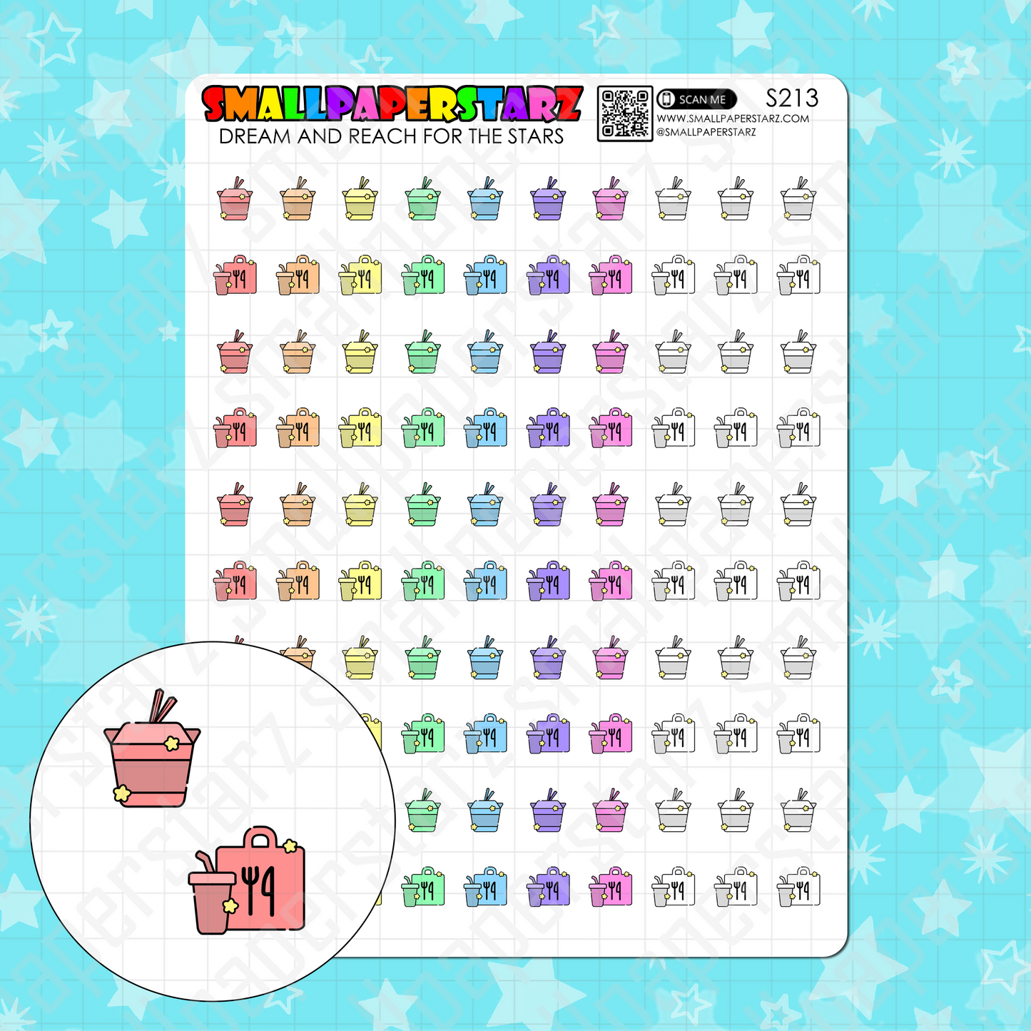 S213 - Take Out Food Containers Rainbow Icons Sticker Sheet