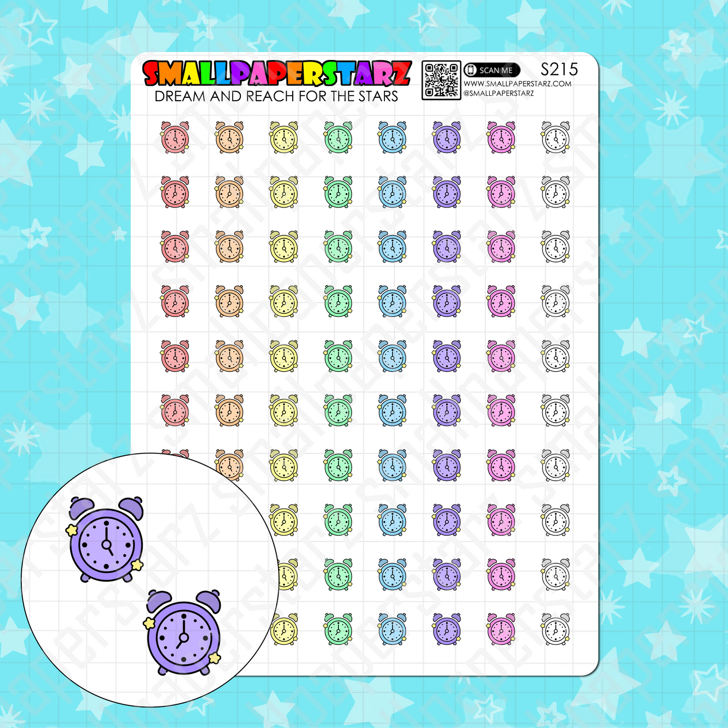 S215 - Alarm Clock Rainbow Icons Sticker Sheet