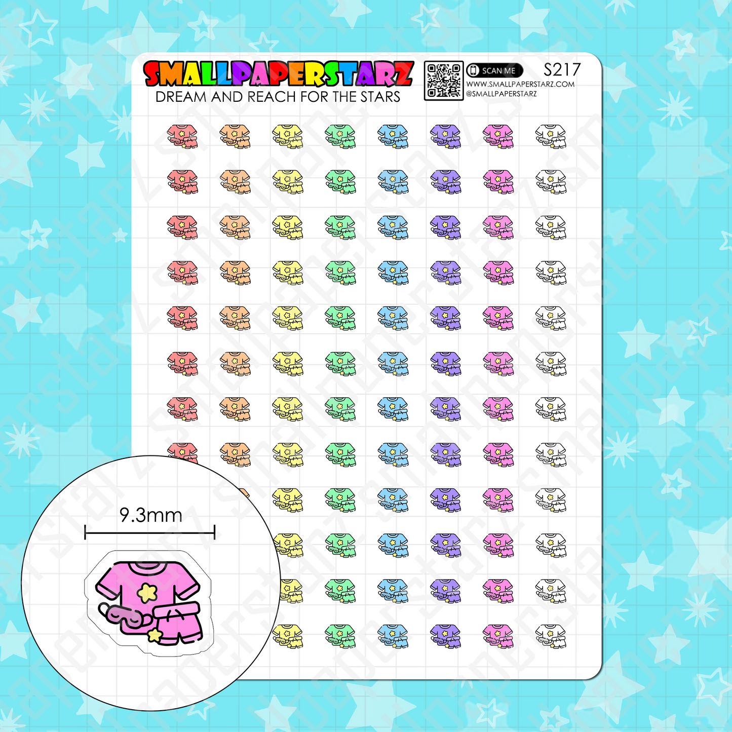 S217 - Comfy Clothes / Pajamas / PJs Rainbow Icons Sticker Sheet