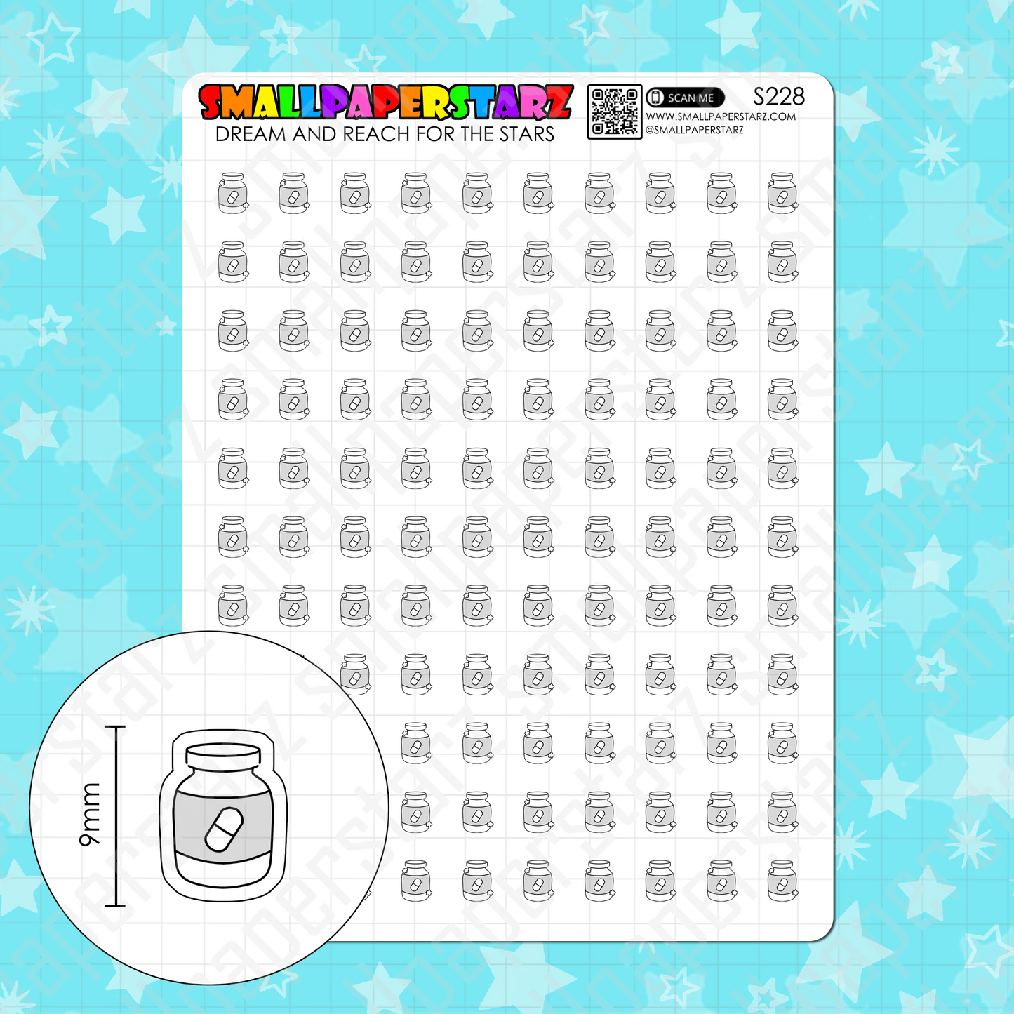 S228 - Medication / Pills / Vitamins Bottle Icons Sticker Sheet