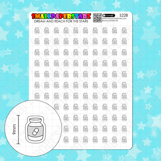 S228 - Medication / Pills / Vitamins Bottle Icons Sticker Sheet
