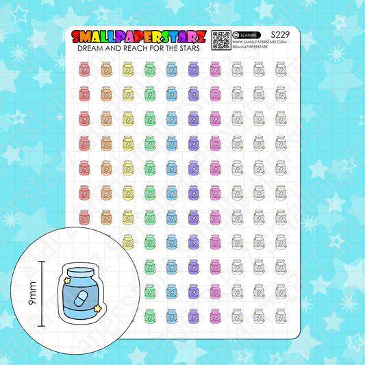 S229 - Medication / Pills / Vitamins Bottle Rainbow Icons Sticker Sheet