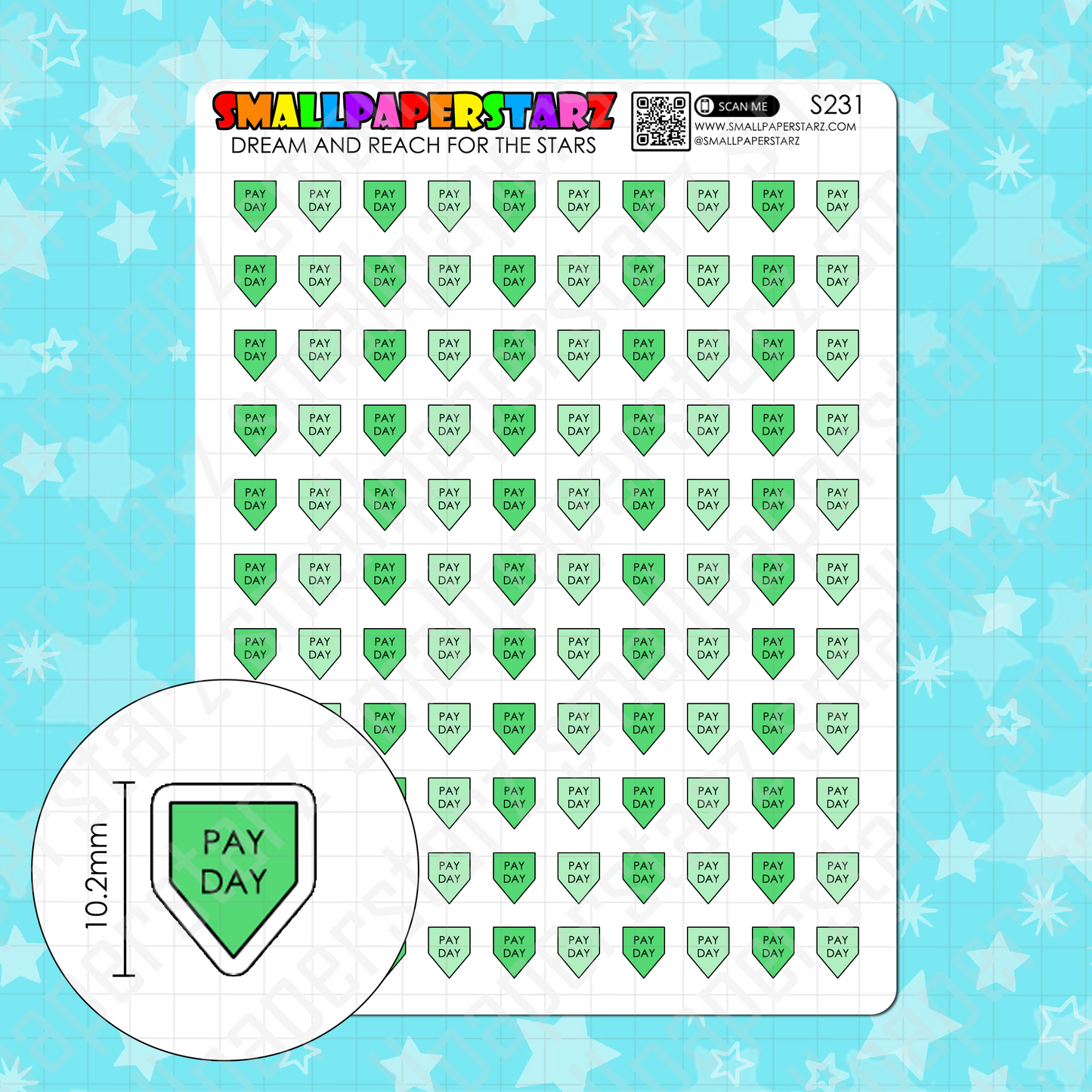 S231 - Pay Day Green Banner Flag Sticker Sheet