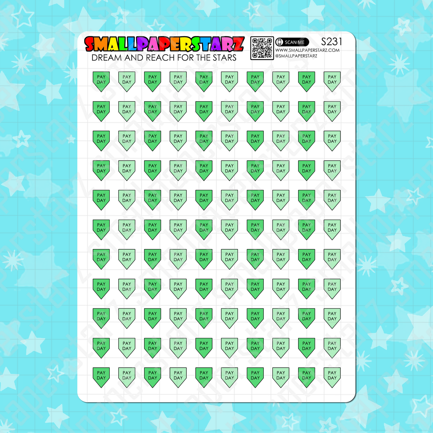 S231 - Pay Day Green Banner Flag Sticker Sheet