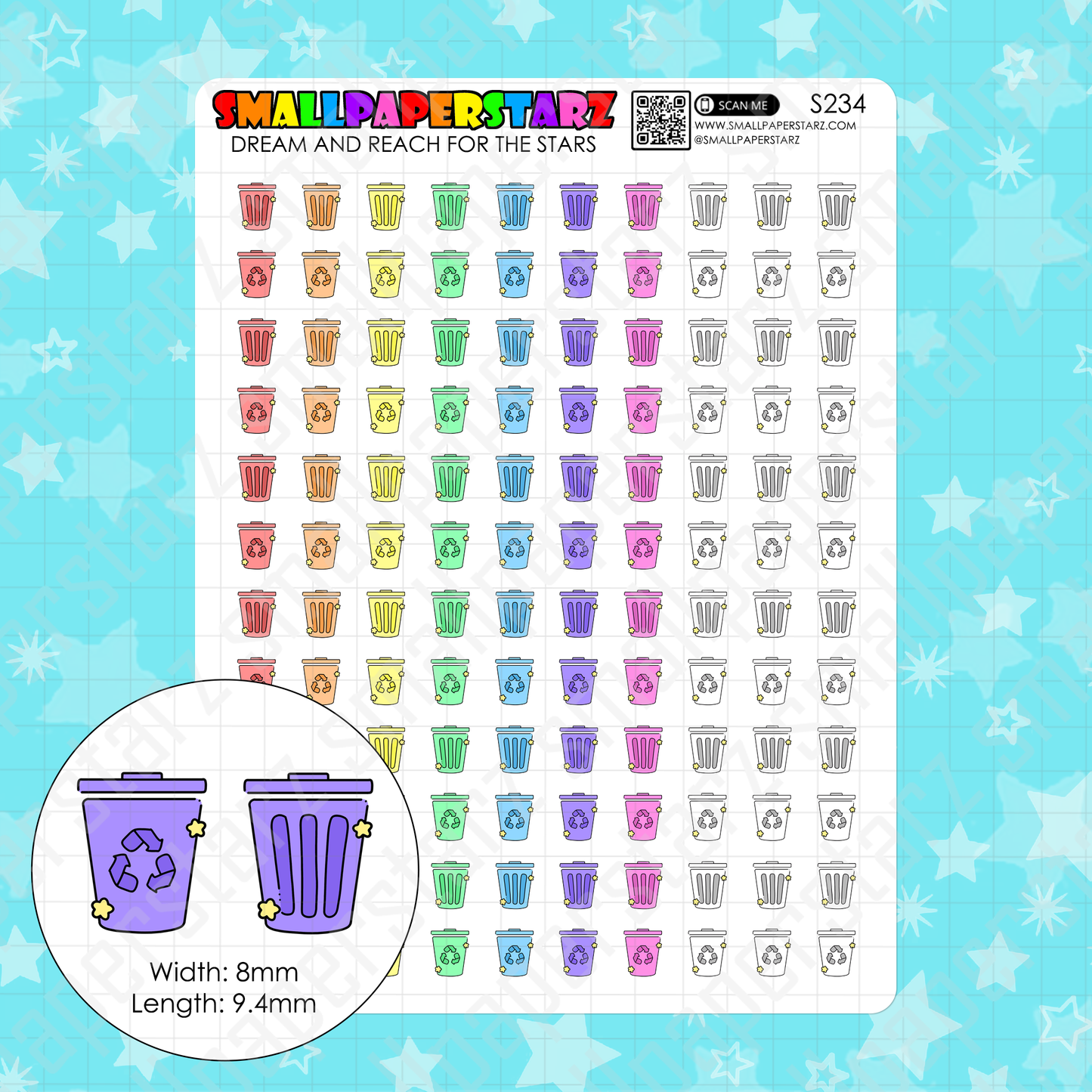 S234 - Garbage Day / Trash Day Rainbow Icons Sticker Sheet