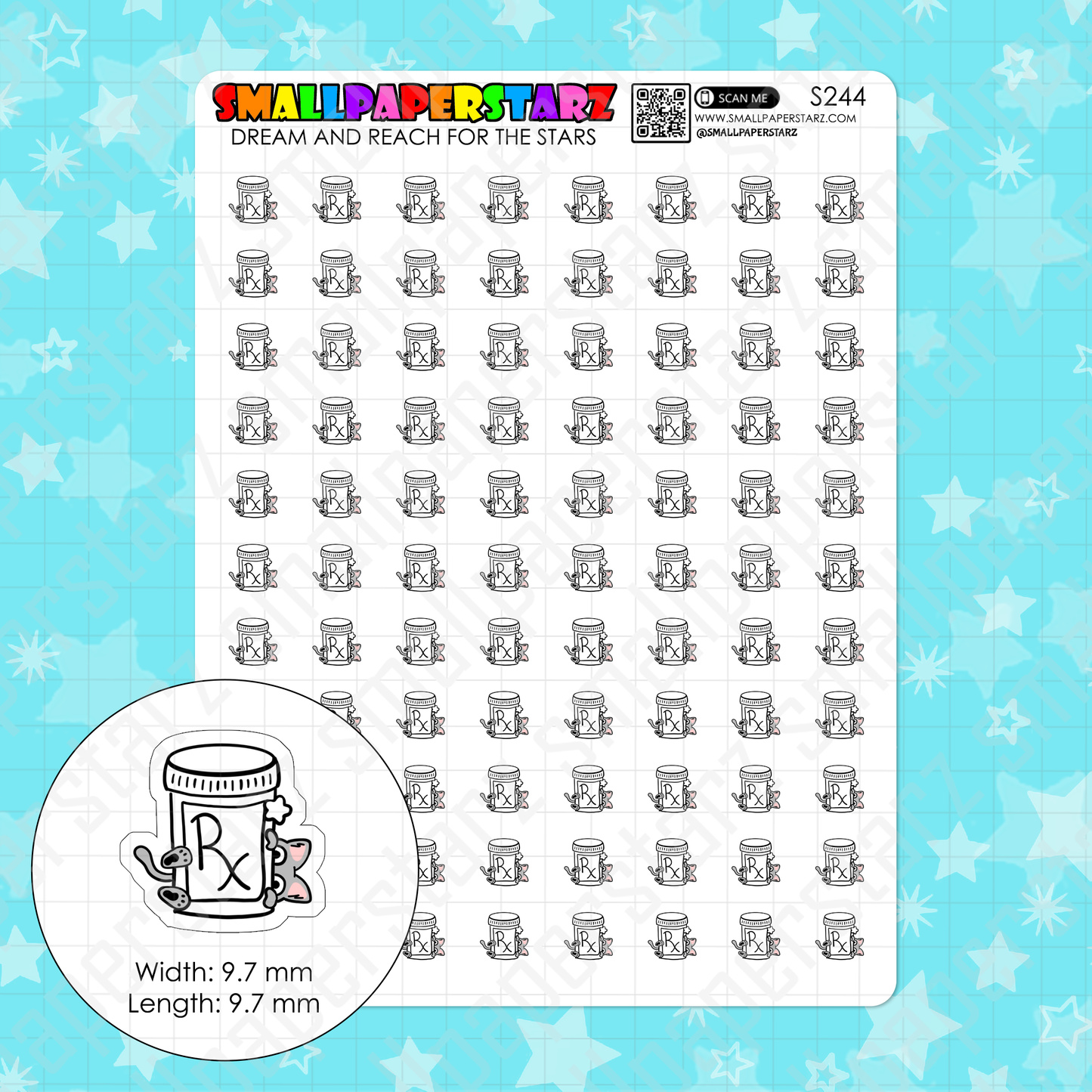 S244 - Cat Pet Medication RX Plain Character Icon Planner Sticker Sheet