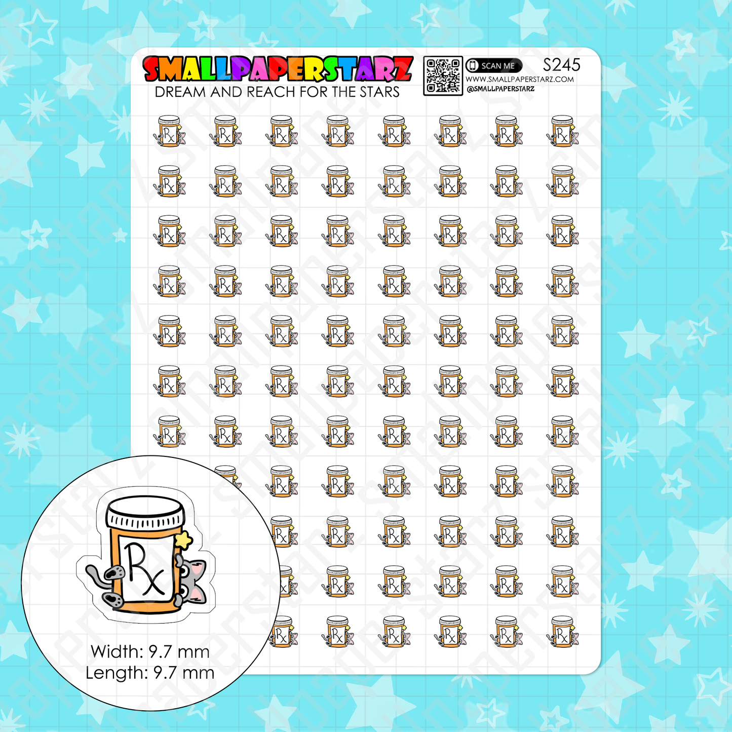 S245 - Cat Pet Medication RX Coloured Character Icon Planner Sticker Sheet