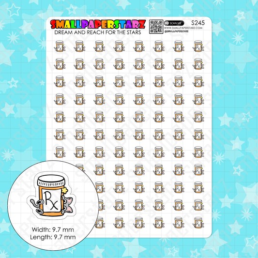 S245 - Cat Pet Medication RX Coloured Character Icon Planner Sticker Sheet