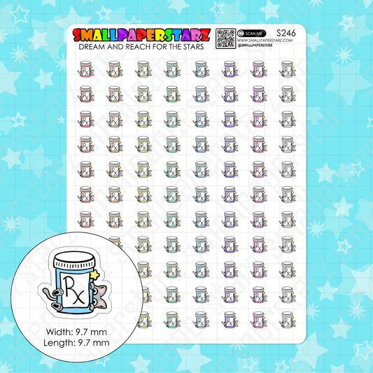 S246 - Cat Pet Medication RX Rainbow Character Icon Planner Sticker Sheet